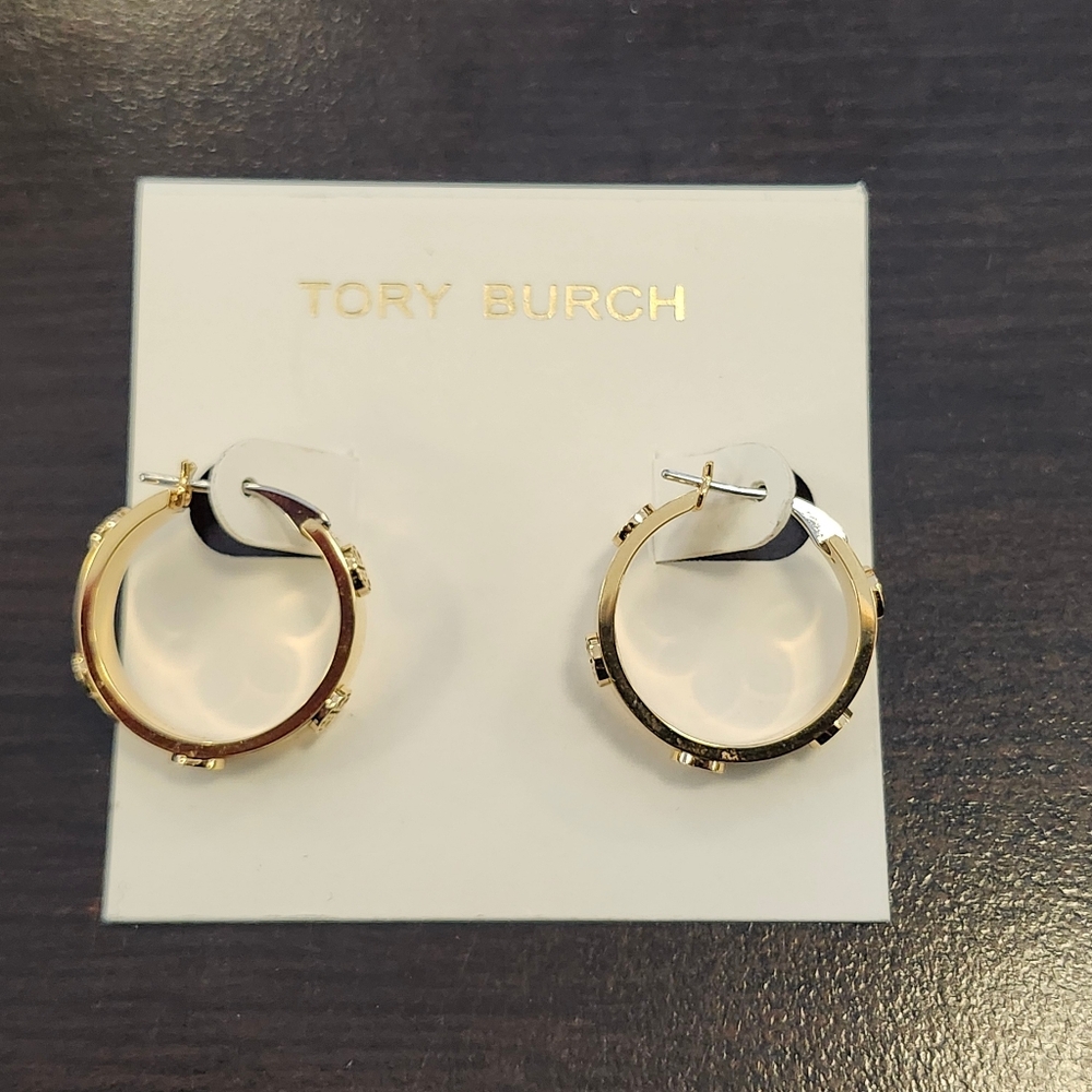 New W/Out Tags Tory Burch Gold-Tone Small Miller Huggie Hoop Earrings